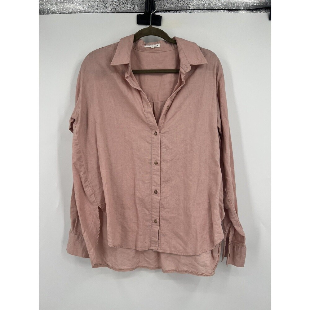 LITTLE LIES Pink Button Down Blouse 50% LINEN Size Large